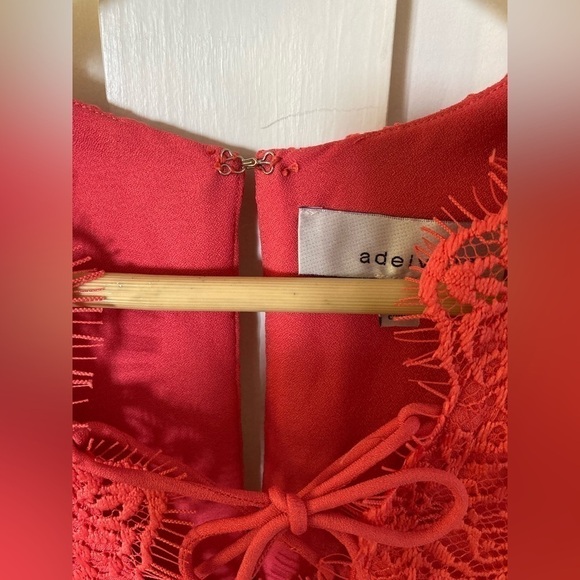 ADELYN Rae fit and flare sleeveless coral pink lace lined tie front dress Small - Picture 2 of 14